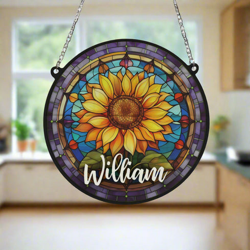 Sunflower Personalised Stained Glass Effect Suncatcher